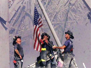 Flag raising at ground zero